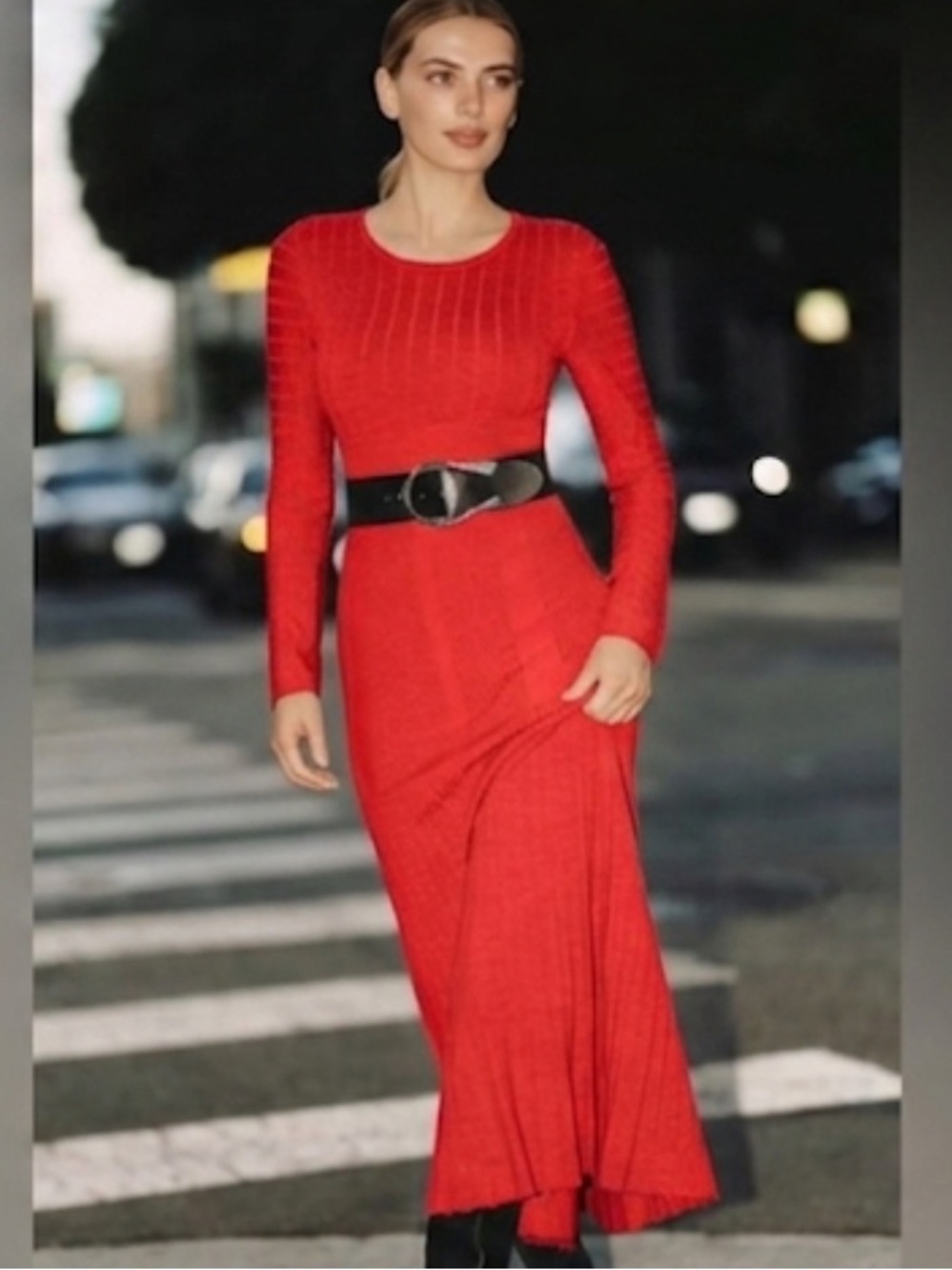 Mare Mare Long-Sleeve Slim Sweater Maxi Dress Red Size Small